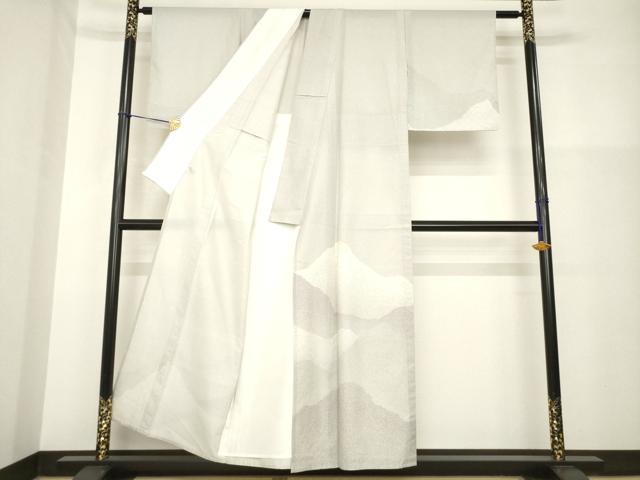 平和屋着物▽石川県指定無形文化財 牛首紬 白山工房 手織り 訪問着 単衣 遠山文 正絹 逸品 AABG8628ck