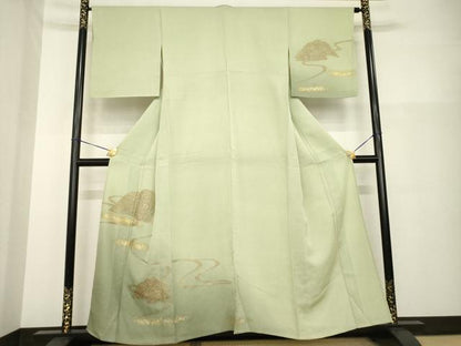 平和屋着物▽訪問着 単衣 中国三大刺繍 汕頭刺繍 スワトウ刺繍 流水遠山花文 暈し染め 金彩 正絹 逸品 AABG8629ck