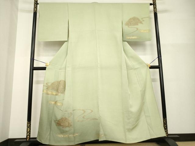平和屋着物▽訪問着 単衣 中国三大刺繍 汕頭刺繍 スワトウ刺繍 流水遠山花文 暈し染め 金彩 正絹 逸品 AABG8629ck