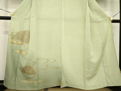 平和屋着物▽訪問着 単衣 中国三大刺繍 汕頭刺繍 スワトウ刺繍 流水遠山花文 暈し染め 金彩 正絹 逸品 AABG8629ck