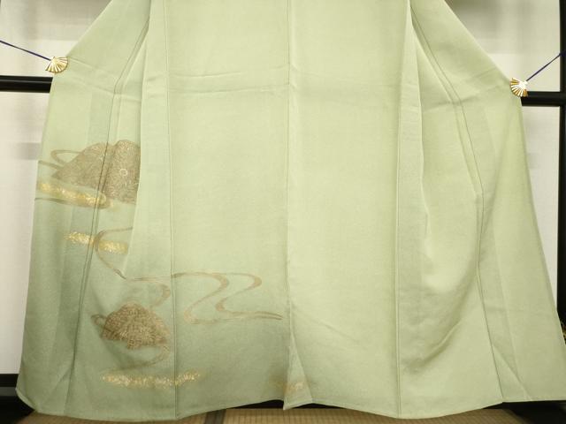 平和屋着物▽訪問着 単衣 中国三大刺繍 汕頭刺繍 スワトウ刺繍 流水遠山花文 暈し染め 金彩 正絹 逸品 AABG8629ck