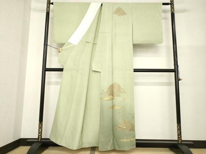 平和屋着物▽訪問着 単衣 中国三大刺繍 汕頭刺繍 スワトウ刺繍 流水遠山花文 暈し染め 金彩 正絹 逸品 AABG8629ck
