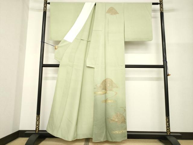 平和屋着物▽訪問着 単衣 中国三大刺繍 汕頭刺繍 スワトウ刺繍 流水遠山花文 暈し染め 金彩 正絹 逸品 AABG8629ck