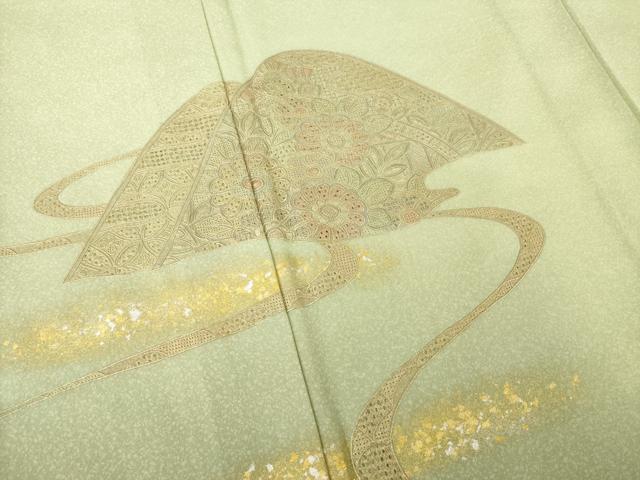 平和屋着物▽訪問着 単衣 中国三大刺繍 汕頭刺繍 スワトウ刺繍 流水遠山花文 暈し染め 金彩 正絹 逸品 AABG8629ck
