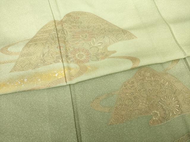 平和屋着物▽訪問着 単衣 中国三大刺繍 汕頭刺繍 スワトウ刺繍 流水遠山花文 暈し染め 金彩 正絹 逸品 AABG8629ck