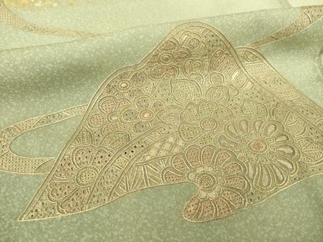 平和屋着物▽訪問着 単衣 中国三大刺繍 汕頭刺繍 スワトウ刺繍 流水遠山花文 暈し染め 金彩 正絹 逸品 AABG8629ck