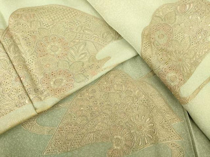 平和屋着物▽訪問着 単衣 中国三大刺繍 汕頭刺繍 スワトウ刺繍 流水遠山花文 暈し染め 金彩 正絹 逸品 AABG8629ck