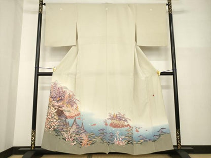 平和屋着物▽本加賀友禅作家 小林賢一郎 色留袖 単衣 風景文 正絹 逸品 AABG8634ck