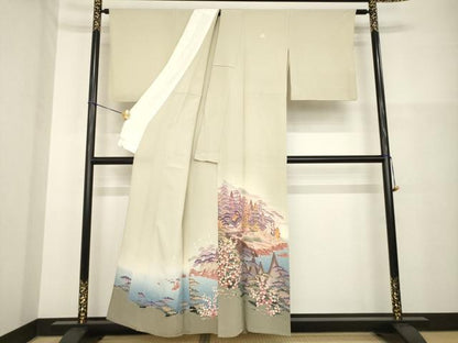 平和屋着物▽本加賀友禅作家 小林賢一郎 色留袖 単衣 風景文 正絹 逸品 AABG8634ck