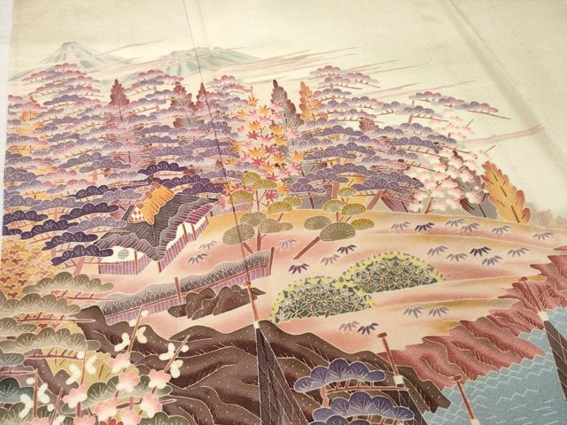 平和屋着物▽本加賀友禅作家 小林賢一郎 色留袖 単衣 風景文 正絹 逸品 AABG8634ck