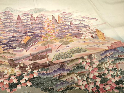 平和屋着物▽本加賀友禅作家 小林賢一郎 色留袖 単衣 風景文 正絹 逸品 AABG8634ck