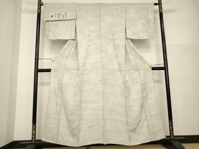 平和屋着物▽京友禅作家　黒島敏　小紋　単衣　霞文　暈し染め　丹後ちりめん　反端付き　正絹　逸品　AABG8636ck