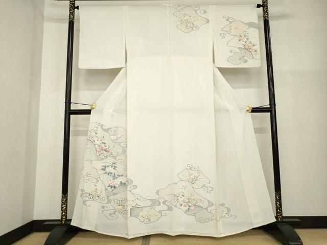 平和屋着物▽訪問着　単衣　作家物　流水花籬文　正絹　逸品　AABG8638ck