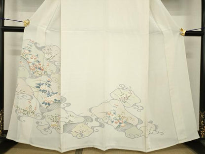 平和屋着物▽訪問着　単衣　作家物　流水花籬文　正絹　逸品　AABG8638ck