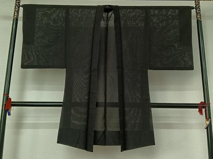 平和屋着物▽男性 羽織 スリーシーズン 春夏秋 塵除け 暗黒色 正絹 逸品 AABG8641jh