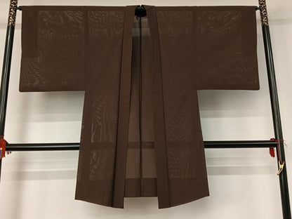 平和屋着物▽男性 羽織 色紋付 スリーシーズン 春夏秋 赤墨色 正絹 逸品 AABG8643jh