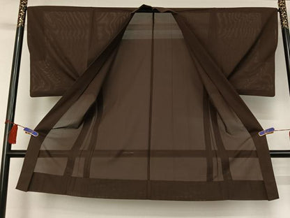 平和屋着物▽男性 羽織 色紋付 スリーシーズン 春夏秋 赤墨色 正絹 逸品 AABG8643jh