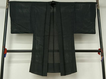 平和屋着物▽男性 羽織 スリーシーズン 春夏秋 塵除け 暗黒色 正絹 逸品 AABG8646jh
