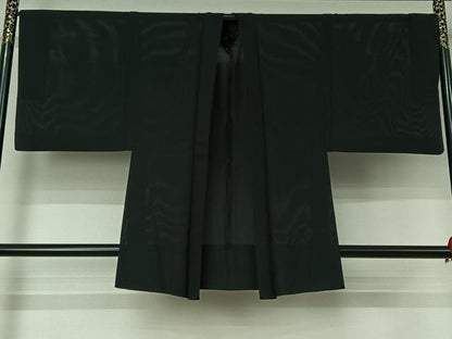 平和屋着物▽男性　羽織　黒紋付　暗黒色　正絹　逸品　AABG8647jh