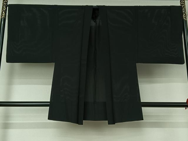 平和屋着物▽男性　羽織　黒紋付　暗黒色　正絹　逸品　AABG8647jh
