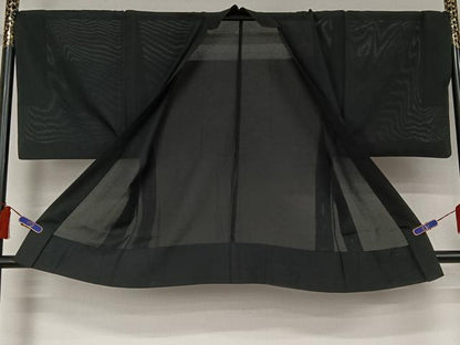 平和屋着物▽男性　羽織　黒紋付　暗黒色　正絹　逸品　AABG8647jh