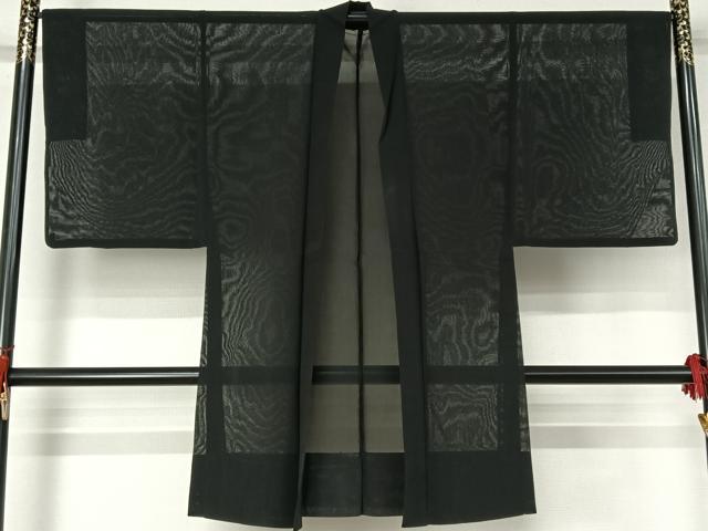 平和屋着物▽男性 羽織 黒紋付 スリーシーズン 春夏秋 暗黒色 正絹 逸品 AABG8649jh