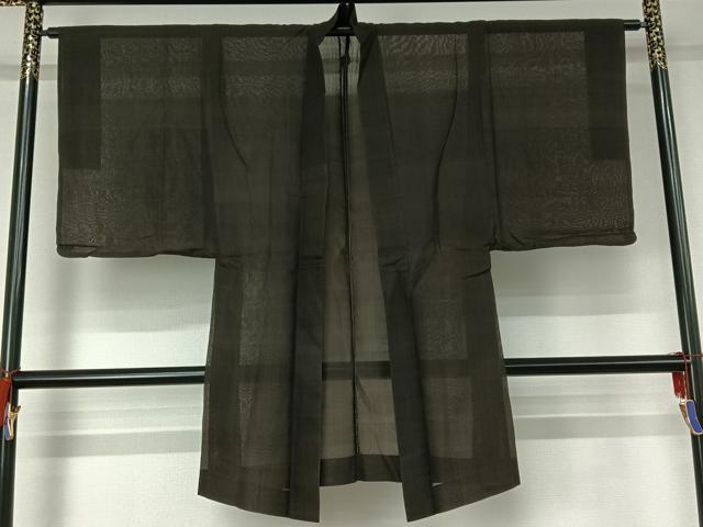 平和屋着物▽男性 羽織 色紋付 スリーシーズン 憲法黒茶色 正絹 逸品 AABG8650jh