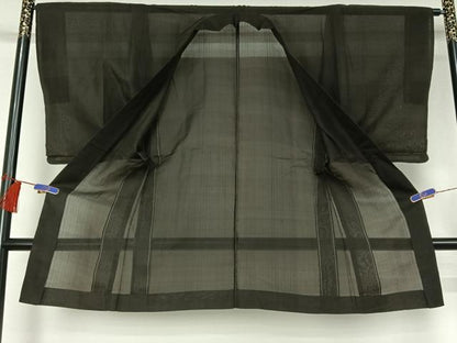 平和屋着物▽男性 羽織 色紋付 スリーシーズン 憲法黒茶色 正絹 逸品 AABG8650jh