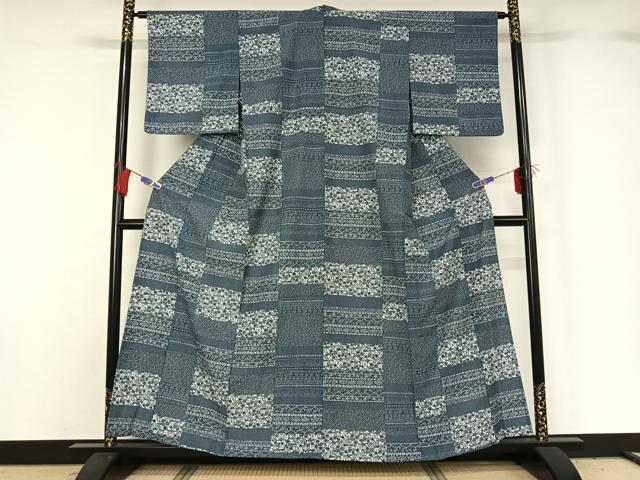 平和屋着物▽小紋 単衣 横段花文 洗える着物 AABG8652jh