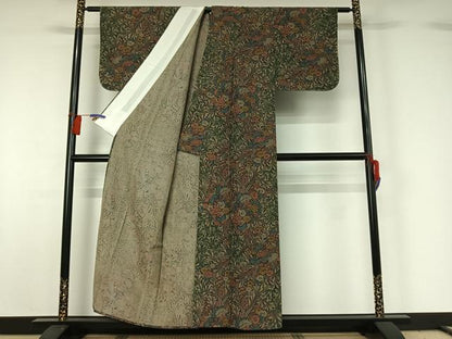 平和屋着物▽上質な小紋 単衣 紬地 辻が花 正絹 逸品 AABG8653jh