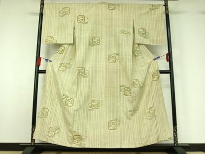 平和屋着物▽上質な紬 単衣 流水文 正絹 逸品 AABG8654jh