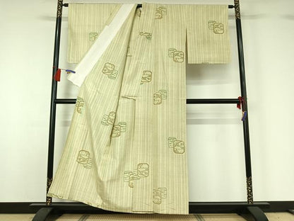 平和屋着物▽上質な紬 単衣 流水文 正絹 逸品 AABG8654jh