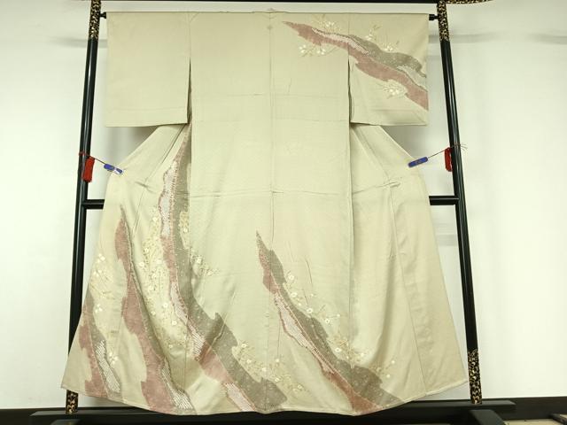 平和屋着物▽訪問着 単衣 絞り 草花文 金銀彩 正絹 逸品 AABG8656jh