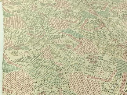 平和屋着物▽お召 単衣 吉祥花文 正絹 逸品 AABG8657jh
