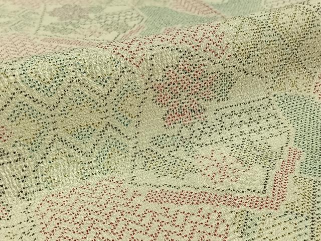 平和屋着物▽お召 単衣 吉祥花文 正絹 逸品 AABG8657jh