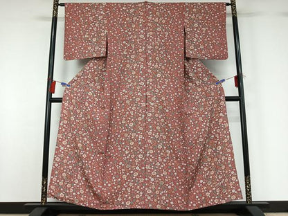 平和屋着物▽上質な小紋 単衣 手描き 更紗花文 正絹 逸品 AABG8659jh