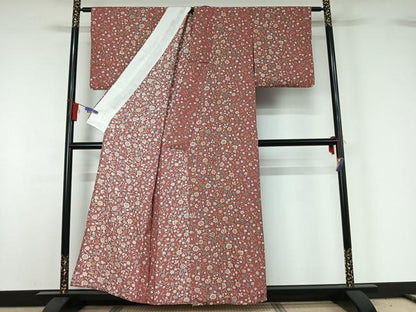 平和屋着物▽上質な小紋 単衣 手描き 更紗花文 正絹 逸品 AABG8659jh