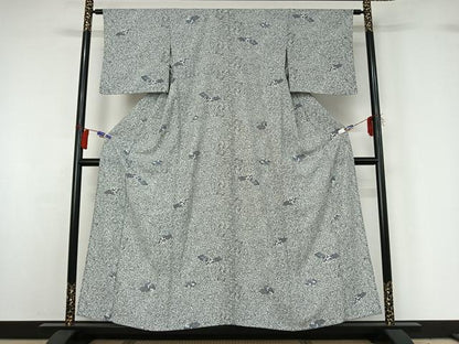 平和屋着物▽上質な小紋 単衣 地紙花文 正絹 逸品 AABG8660jh