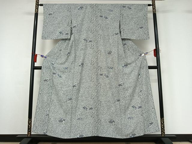 平和屋着物▽上質な小紋 単衣 地紙花文 正絹 逸品 AABG8660jh