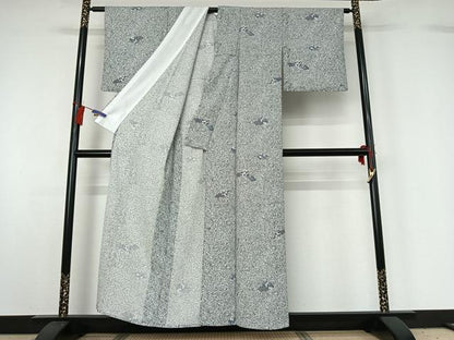 平和屋着物▽上質な小紋 単衣 地紙花文 正絹 逸品 AABG8660jh
