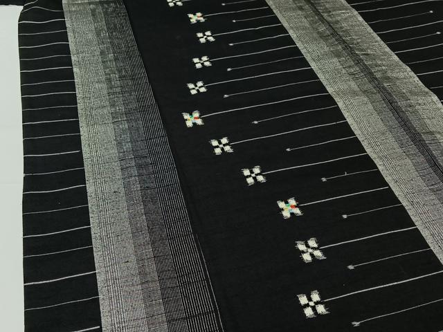 平和屋着物▽上質な紬 単衣 横段花文 正絹 逸品 AABG8661jh