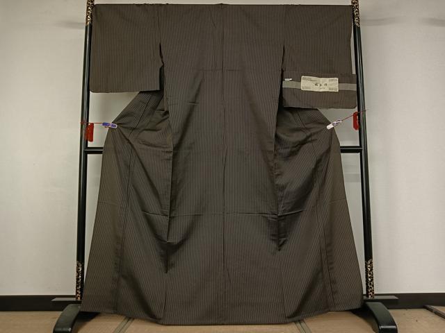平和屋着物▽お召 単衣 縞浪漫 反端付き 正絹 逸品 AABG8663jh