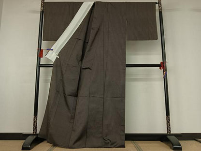 平和屋着物▽お召 単衣 縞浪漫 反端付き 正絹 逸品 AABG8663jh