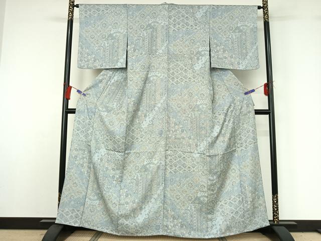 平和屋着物▽上質な小紋 単衣 手描き 正倉院花文 正絹 逸品 AABG8664jh