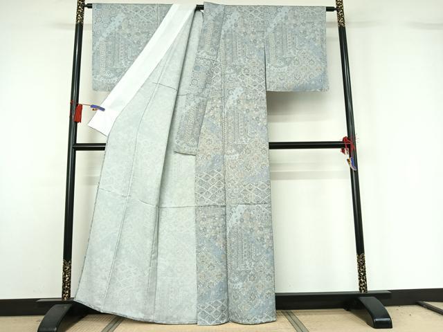 平和屋着物▽上質な小紋 単衣 手描き 正倉院花文 正絹 逸品 AABG8664jh