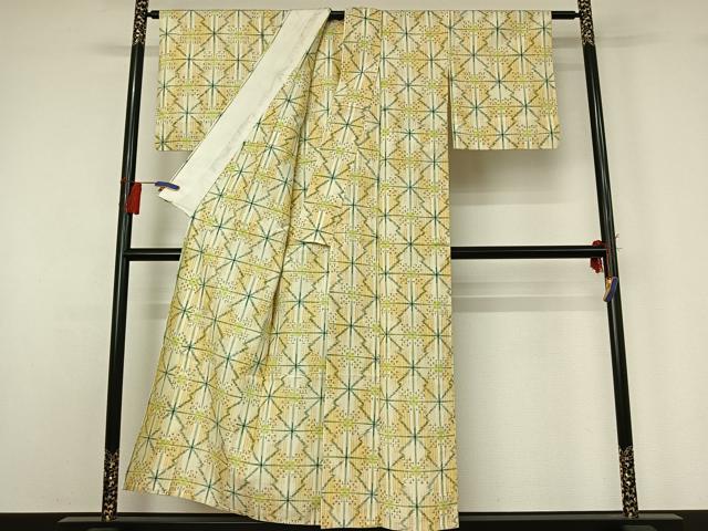 平和屋着物▽上質な紬 単衣 松皮菱文 正絹 逸品 AABG8665jh