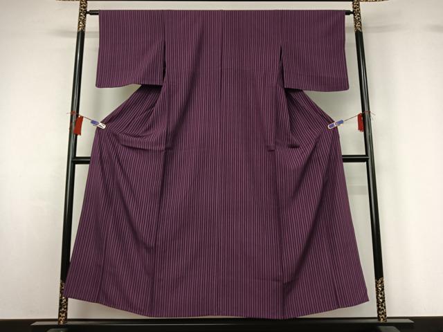 平和屋着物▽上質な小紋　単衣　縞　正絹　逸品　AABG8671jh
