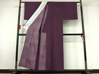 平和屋着物▽上質な小紋　単衣　縞　正絹　逸品　AABG8671jh