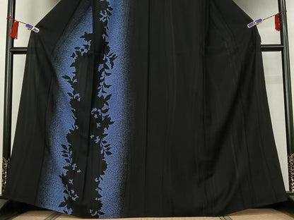 平和屋着物▽訪問着　単衣　片身替わり　草花文　黒地　正絹　逸品　AABG8672jh