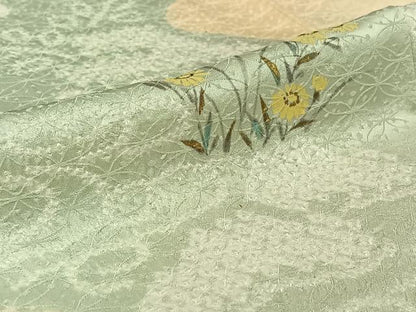 平和屋着物▽訪問着 単衣 手描き 絞り 流水花文 正絹 逸品 AABG8673jh